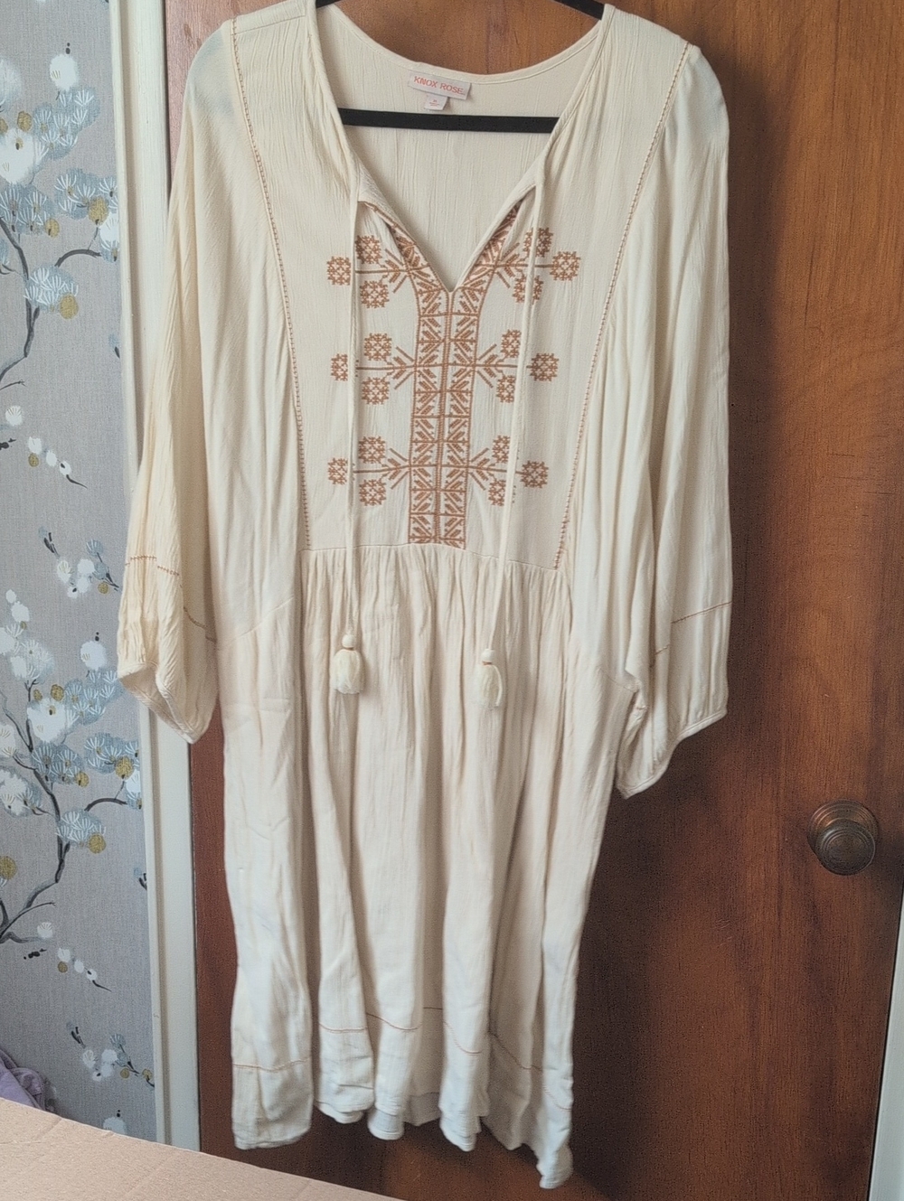 Knox Rose Cream Tunic with Brown Embroidery